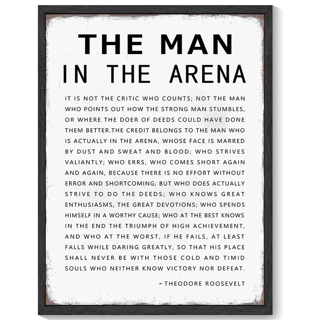 Inspirational 11x14in Black Framed Wall Decor the Man in the Arena Motivational Quote Sayings Office Home Decor Prints Art Encouraging Positive Posters