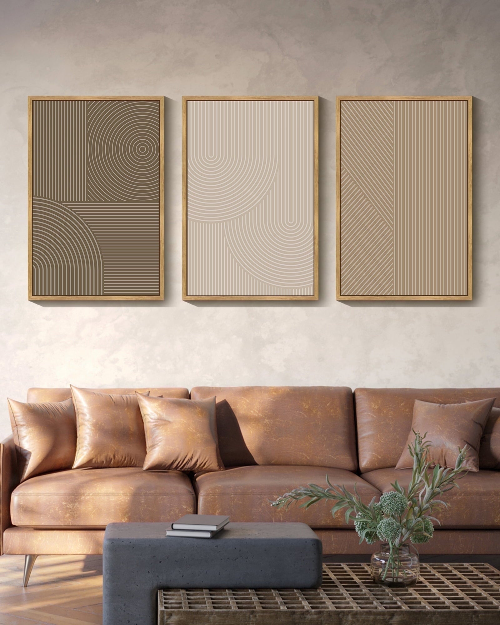 Drsoum Modern Boho Neutral Line Wall Decor Minimalist Abstract Framed Wall Art Geometric Artwork Kitchen Dining Room 24x36in Natural Framed