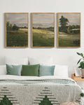Vintage Landscape Framed Wall Art 16x24in3pcs Large The Vast Grassland Retro Classic Paints Rustic Farmhouse Living Room Bedroom Natural Framed