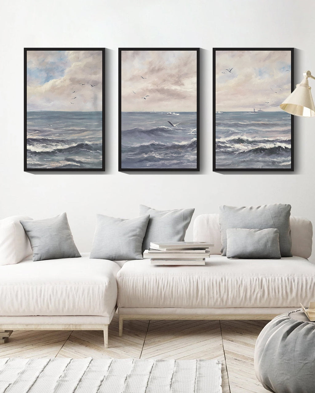 Drsoum Vintage Sea Landscape 16x24in3pcs Black Framed Wall Art Ocean Retro Classic Farmhouse Paints Rustic