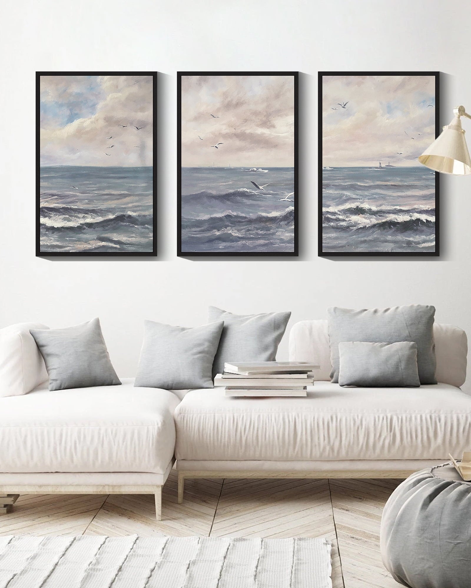 Drsoum Vintage Sea Landscape 16x24in3pcs Black Framed Wall Art Ocean Retro Classic Farmhouse Paints Rustic