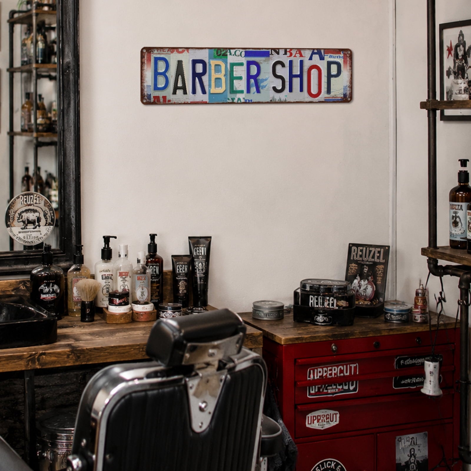 Drsoum Barber Shop Retro License Plate Vintage Metal Wall Sign 16x40cm Decor