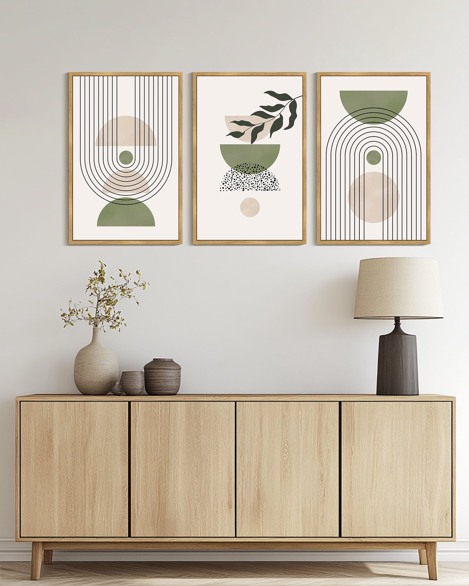 Drsoum Large 24x36in3pcs Natural Framed Leaf Boho Wall Art Green Botanical Printing Minimalist for Bathroom Prints