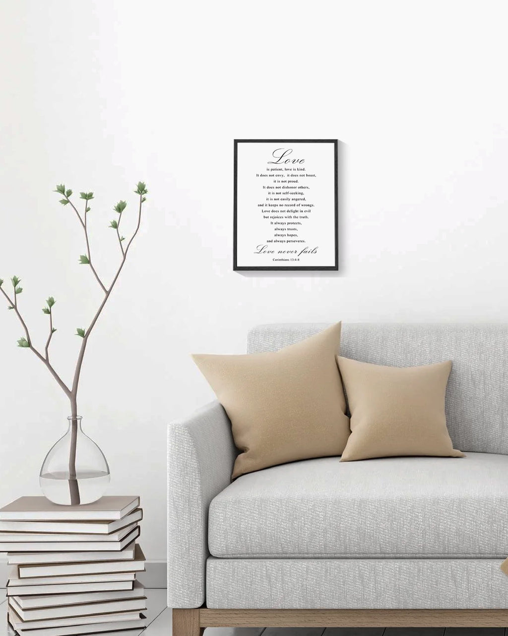 8x10in Black Framed Christian Motivational Wall Art Love is Patient Love is Kind Corinthians 13:4-8 Canvas Print Positive Scripture Painting Home Wall Decor