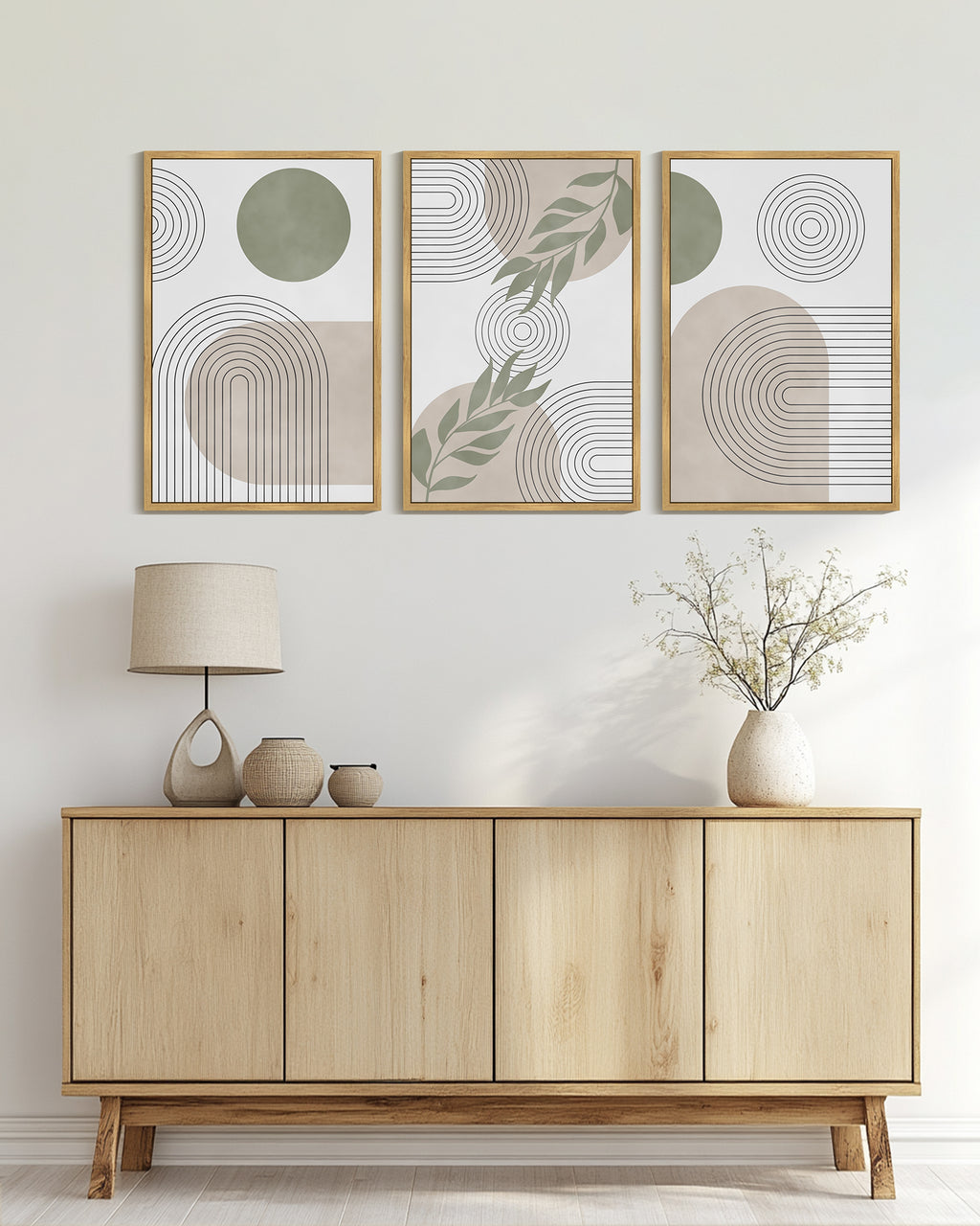 Drsoum Large 24x36in3pcs Natural Framed Boho Botanical Wall Art Modern Abstract Decor Bohemian Line Wall Painting for Living Room Bedroom