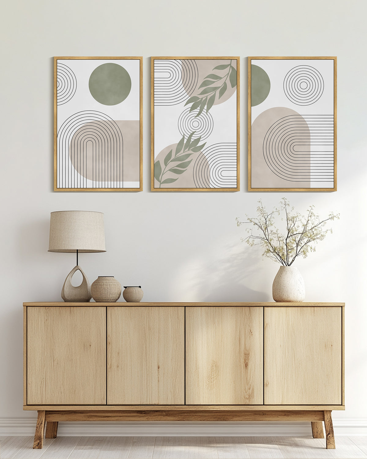 Drsoum Large 24x36in3pcs Natural Framed Boho Botanical Wall Art Modern Abstract Decor Bohemian Line Wall Painting for Living Room Bedroom