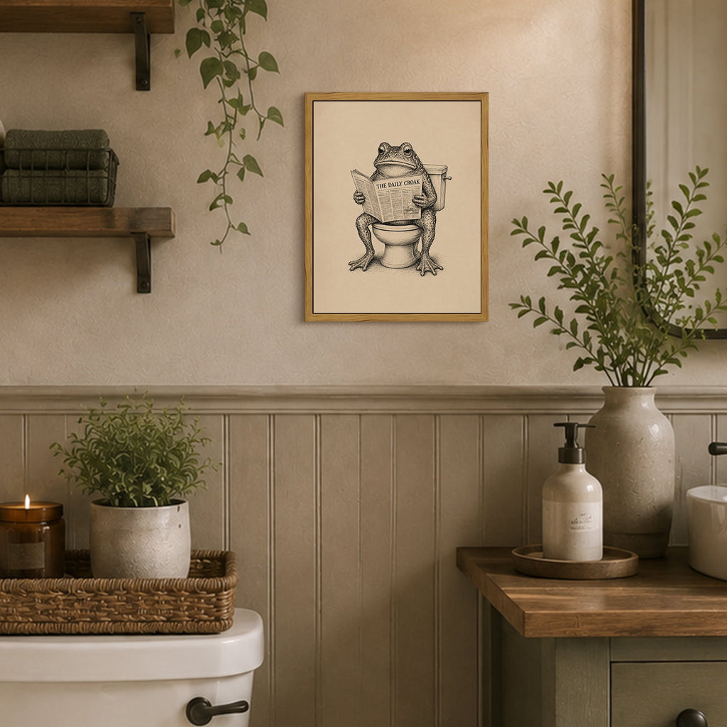 Drsoum Funny Frog Reading Newspaper on Toilet Bathroom Decor 8x10