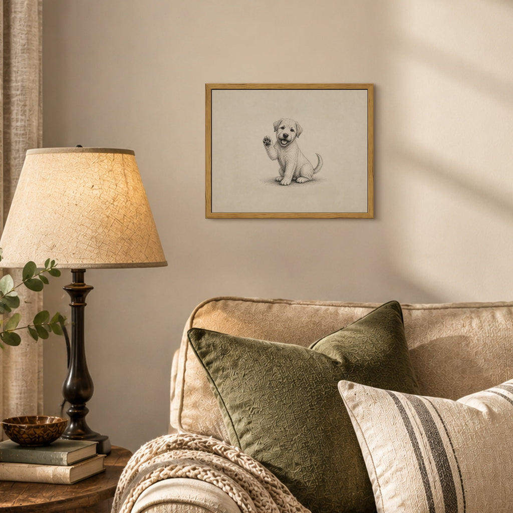Drsoum Waving Puppy Dog Wall Art Framed Canvas Print 8x10 Inch