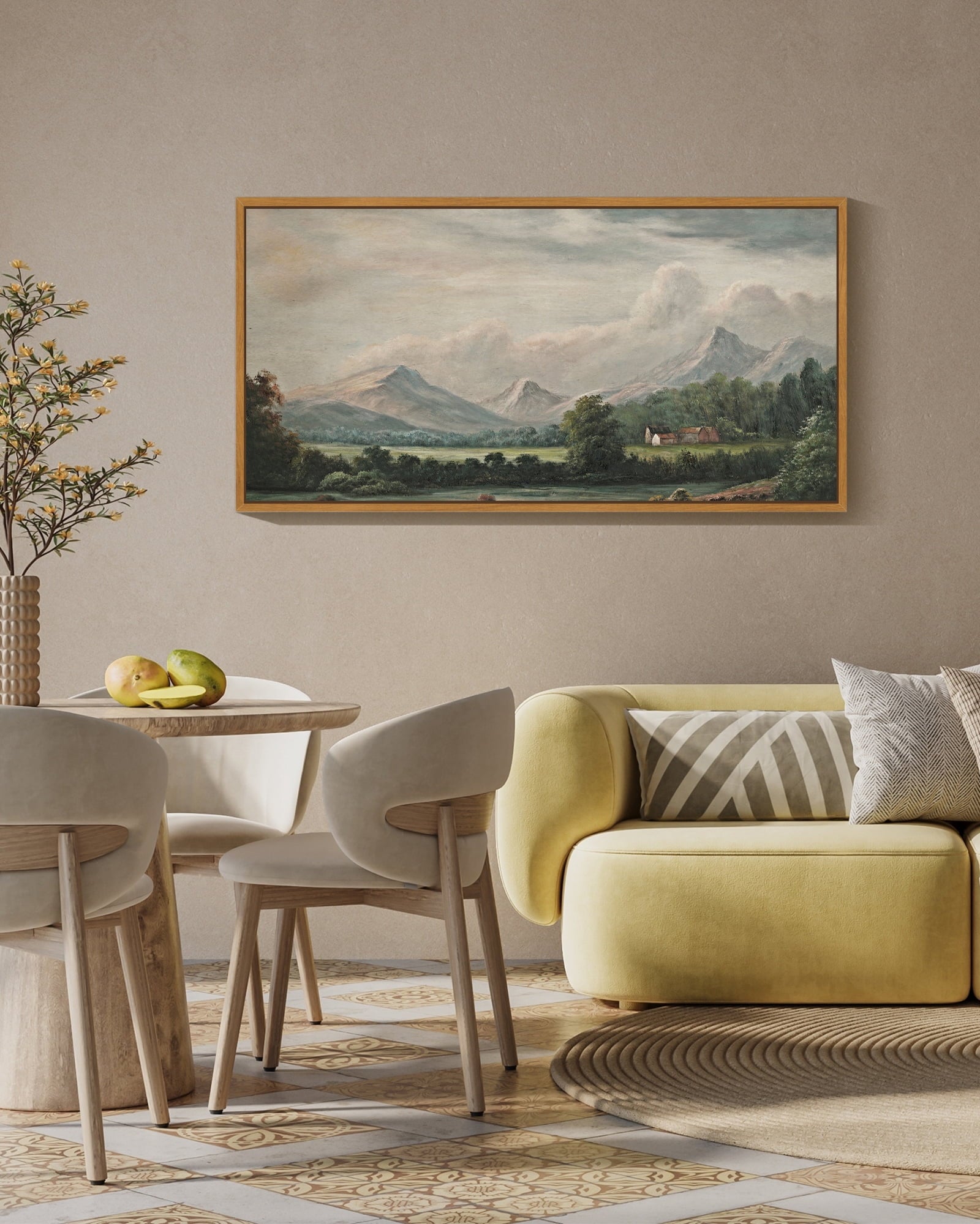 Drsoum 20x40in Natural Framed Landscape Large Canvas Wall Art Retro Village Prints Modern Hallways Dining Rooms Bedroom Living Rooms Decor