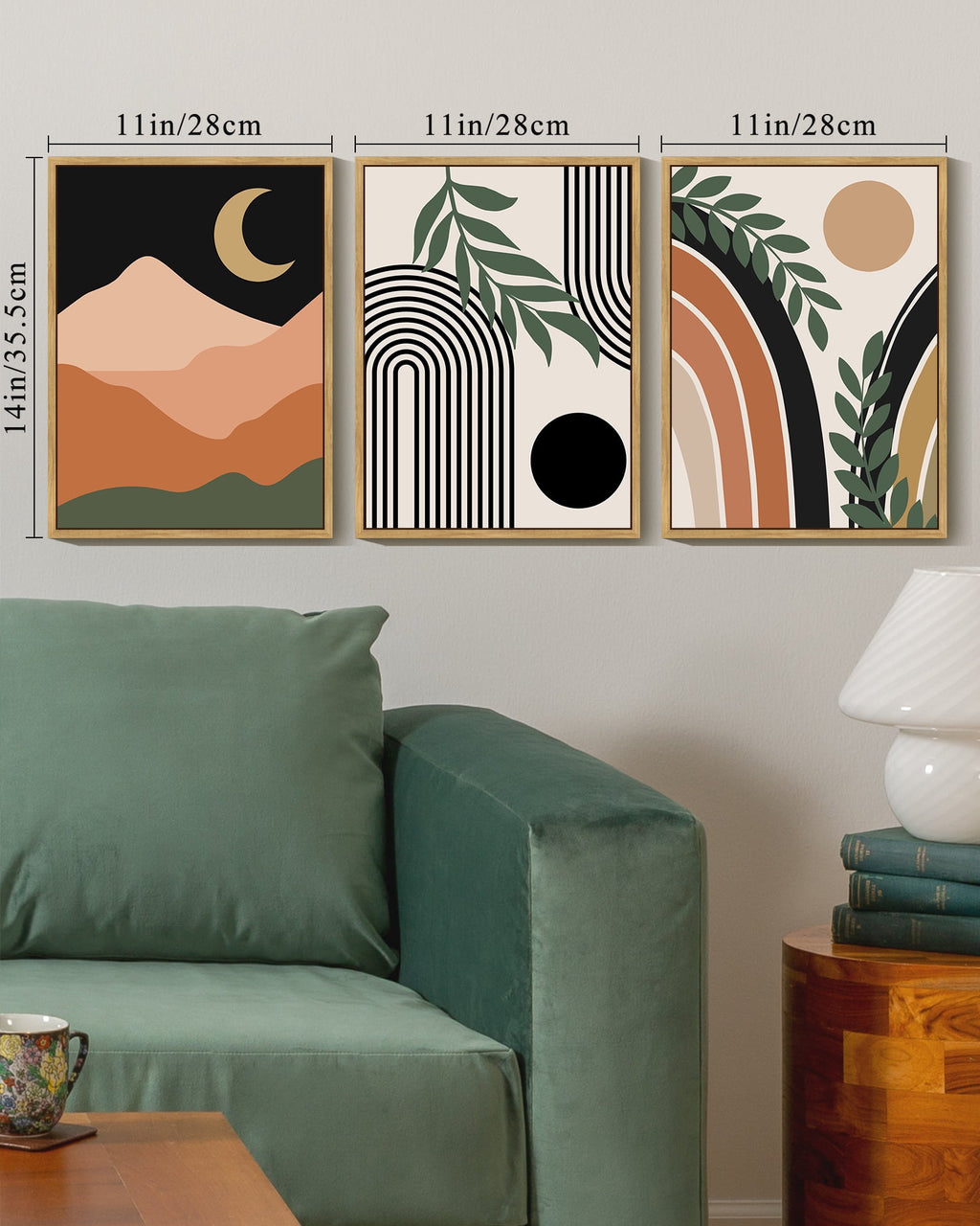 Drsoum Boho Wall Decor Modern Botanical Wall Art Minimalist Bohemian Moon Phases Painting 11x14in3pcs Natural Framed