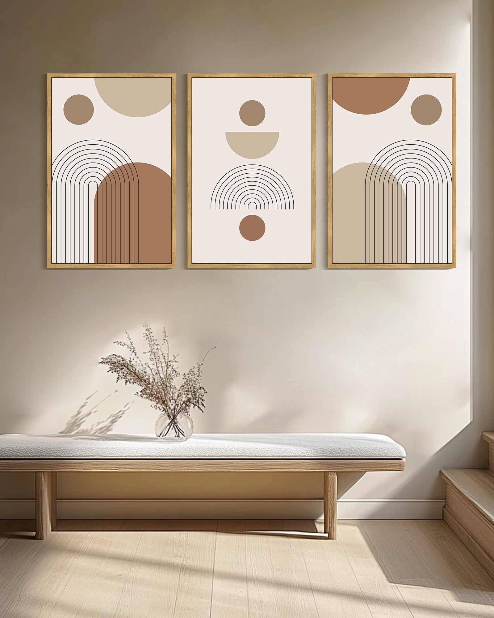 Drsoum Large 24x36in3pcs Natural Framed Abstract Bohemia Wall Art Line Printing Minimalist Prints for Bathroom