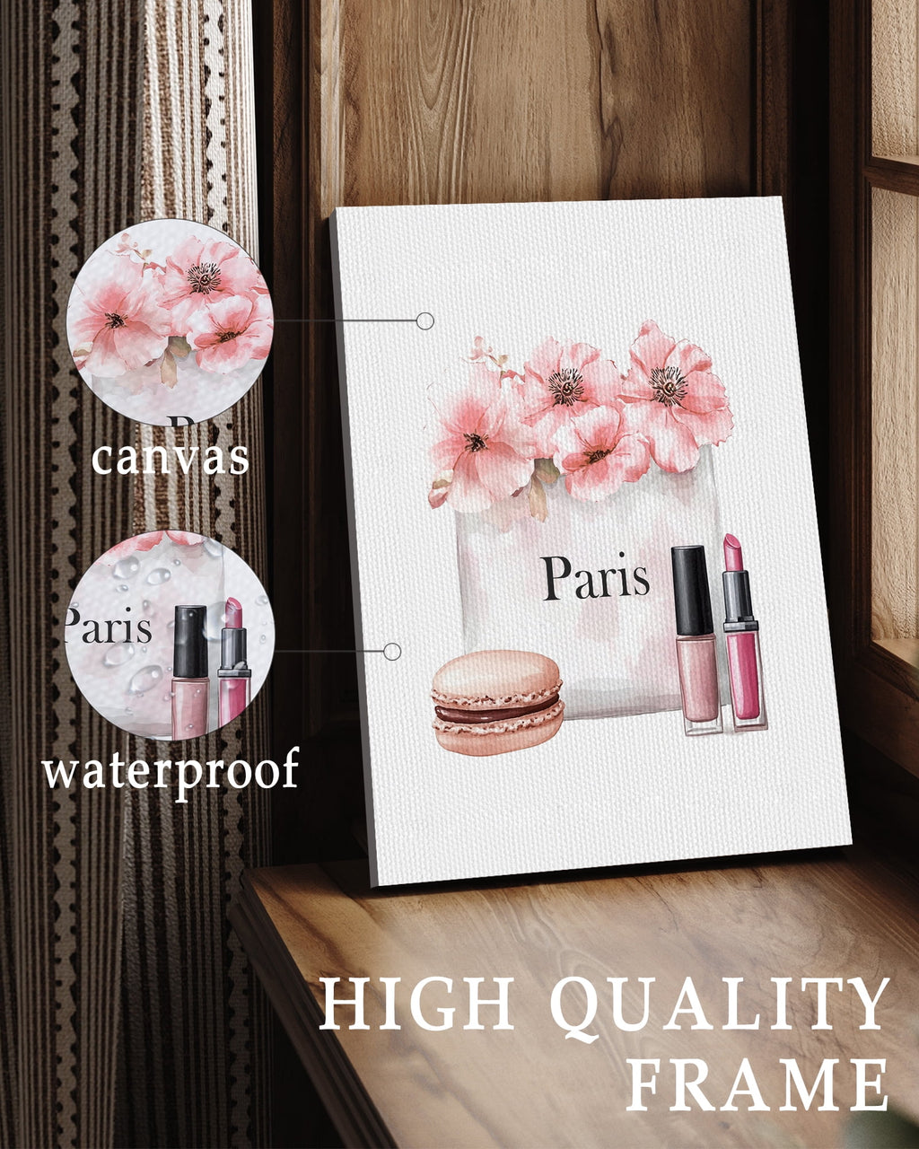 Drsoum Glam Pink Fashion Woman Wall Art Ladies Beauty Makeup Room Decor 8x10in4pcs Natural Framed