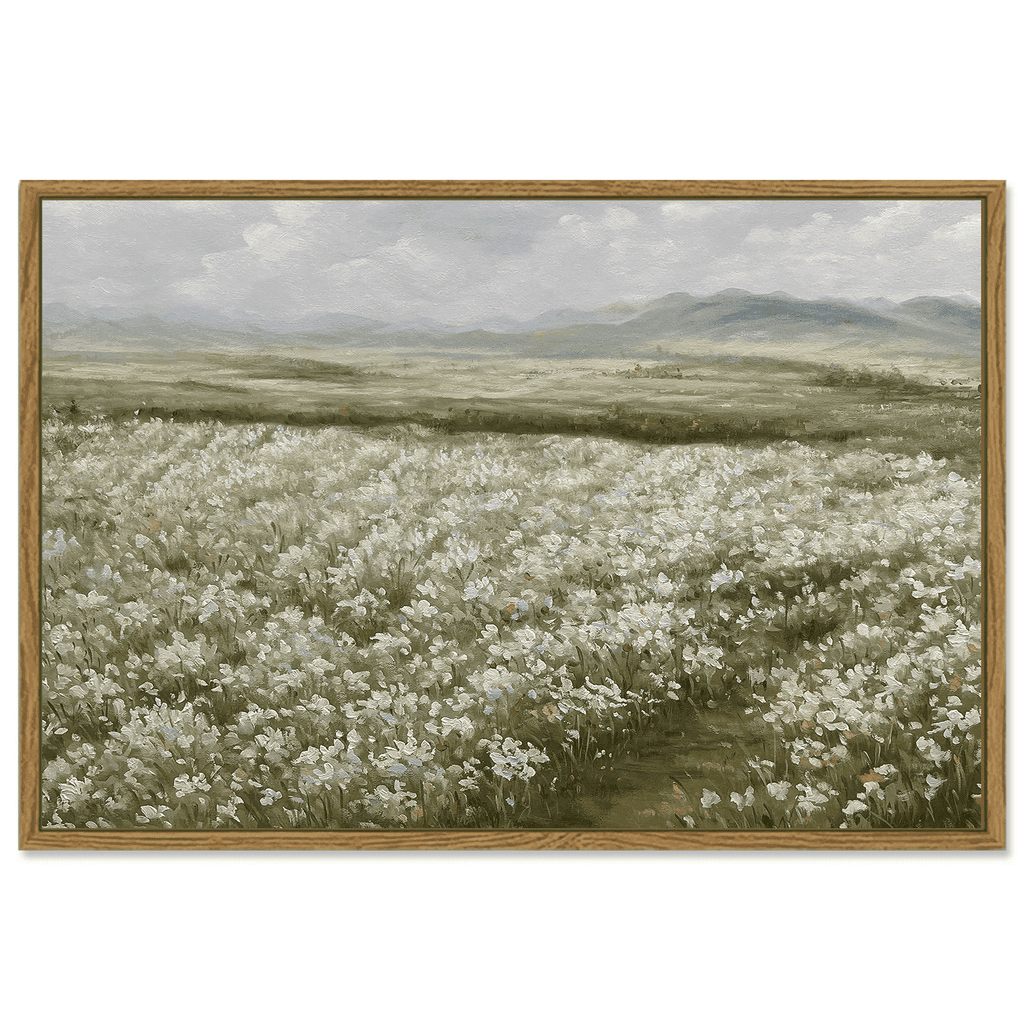 Drsoum 16x24in Landscape Artwork Wall Art Prairie in Full Bloom Classic Prints Modern Farmhouse Hallway Dining Room Office Decor - Natural Framed