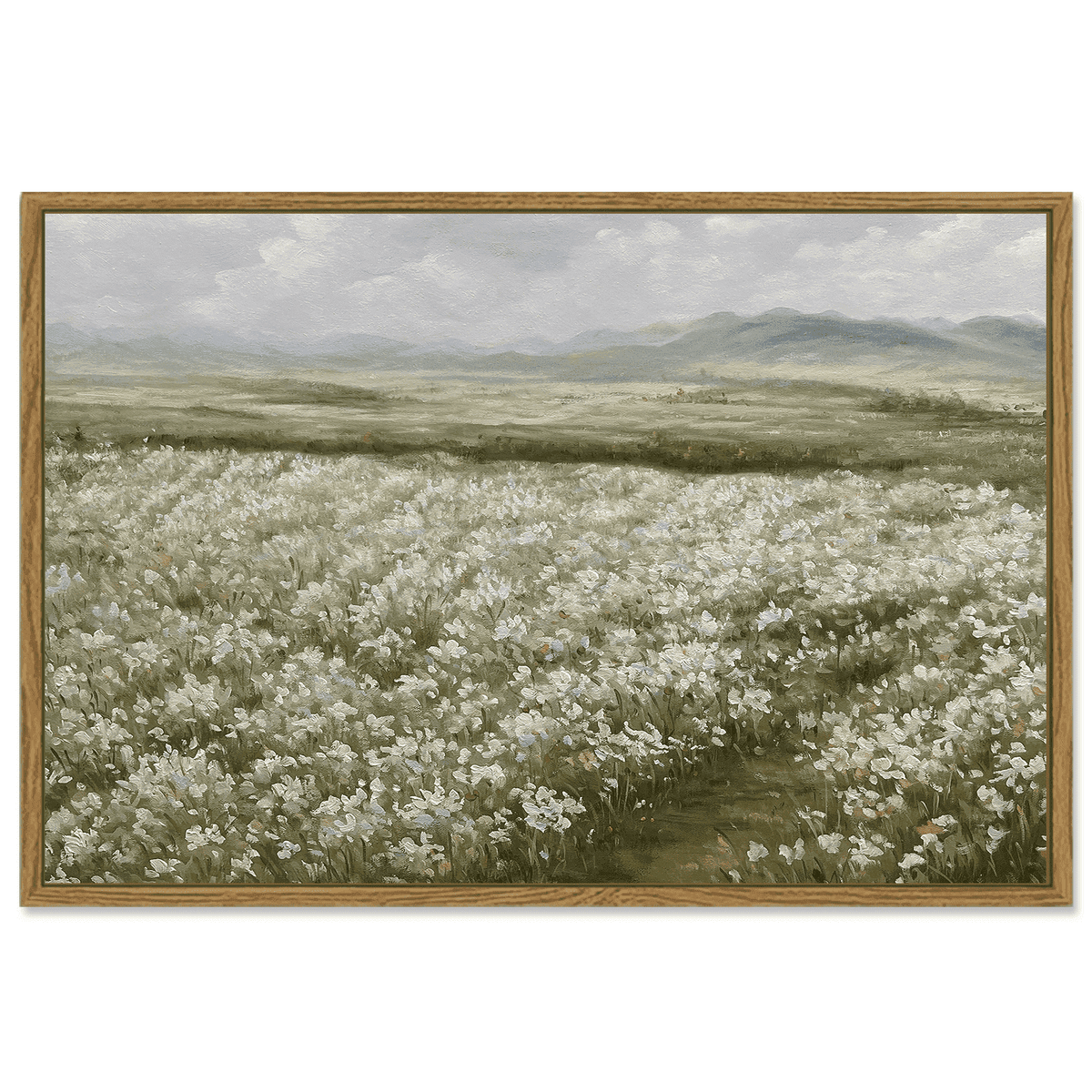 Drsoum 16x24in Landscape Artwork Wall Art Prairie in Full Bloom Classic Prints Modern Farmhouse Hallway Dining Room Office Decor - Natural Framed