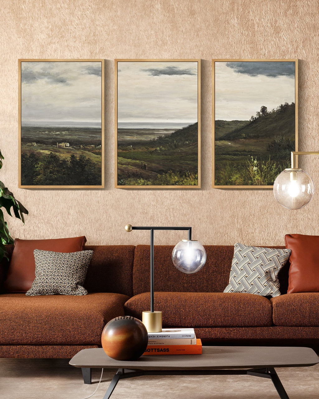 Drsoum Vintage 24x36in3pcs Brown Framed Landscape Wall Art Wilderness Mountain Retro Classic Farmhouse Paints Rustic24