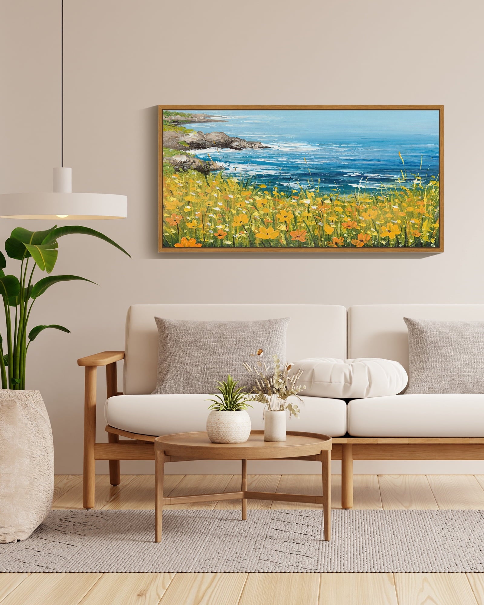 Drsoum 20x40in Natural Framed Landscape wildflowers Wall Art seascape Wall Prints Farmhouse Hallways Dining Rooms Bedroom Living Rooms Decor