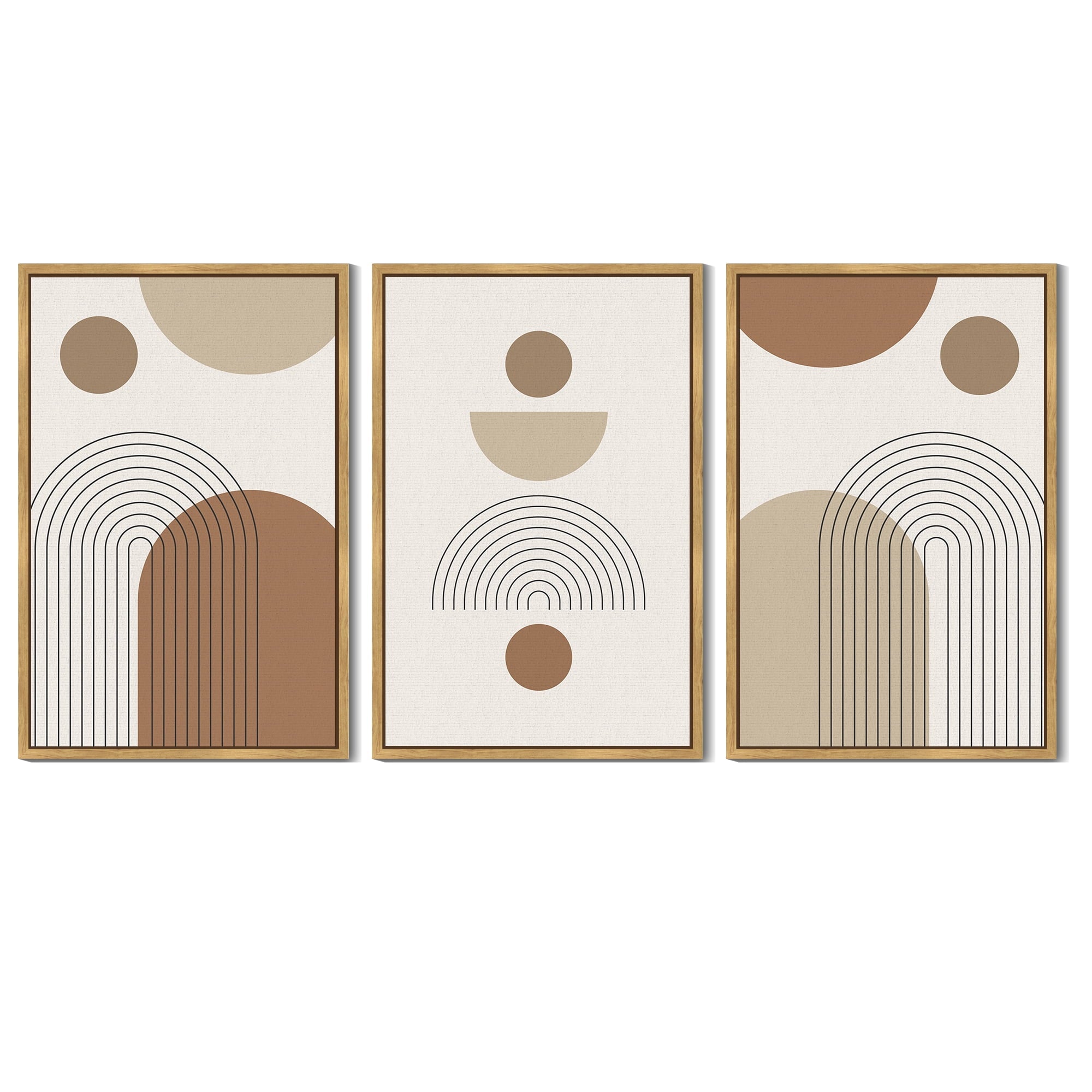 Drsoum Abstract Wall Art 16x24in3pcs Natural Framed Bohemia Line Printing Minimalist for Bathroom Prints with Sun Lines