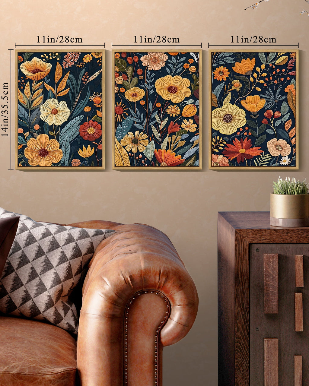 Drsoum Flower wall Art Floral Wildflowers Decor for Bedroom living Room 11x14in3pcs Natural Framed