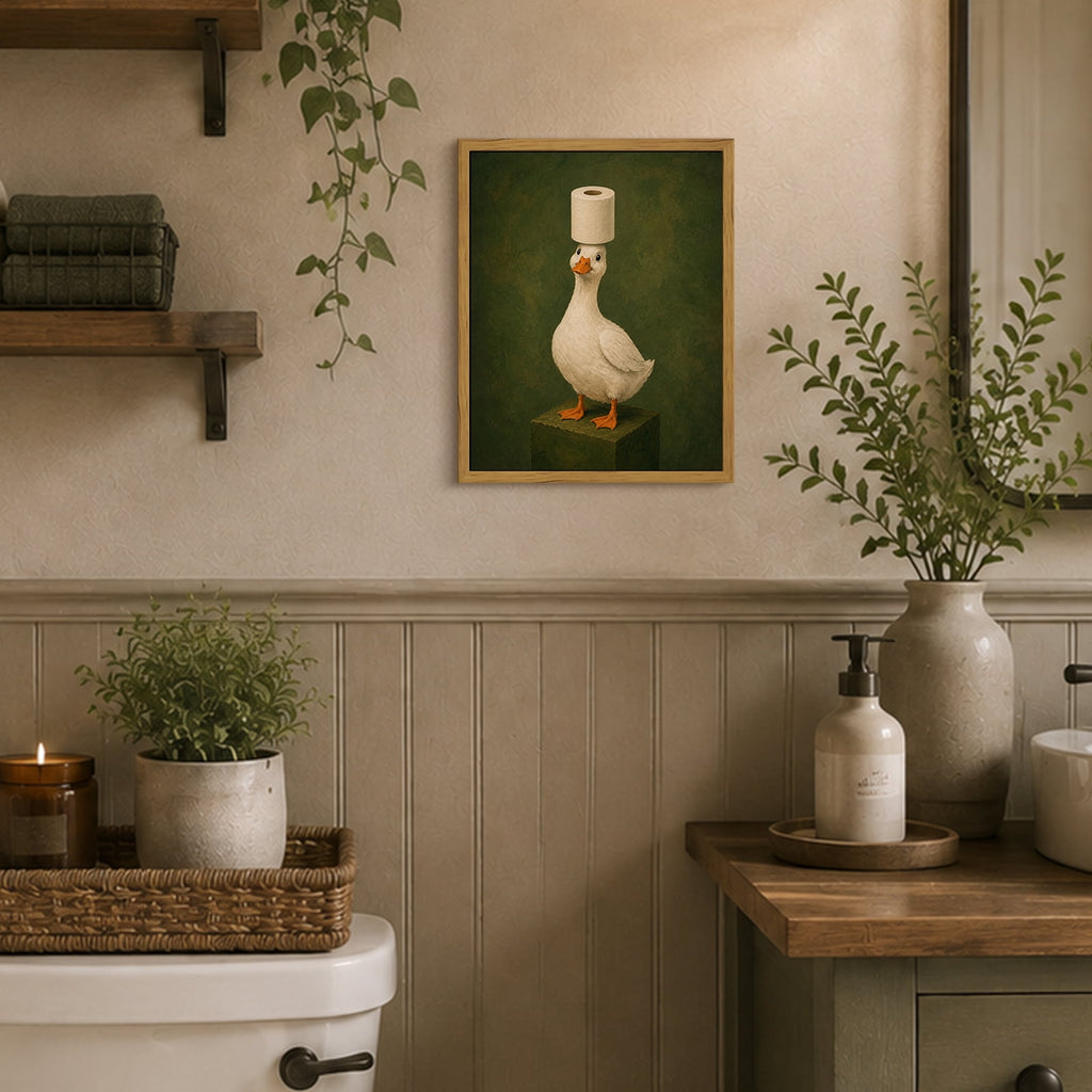 Drsoum Funny Duck Bathroom Wall Art 8x10 Framed Canvas Print Whimsical Decor