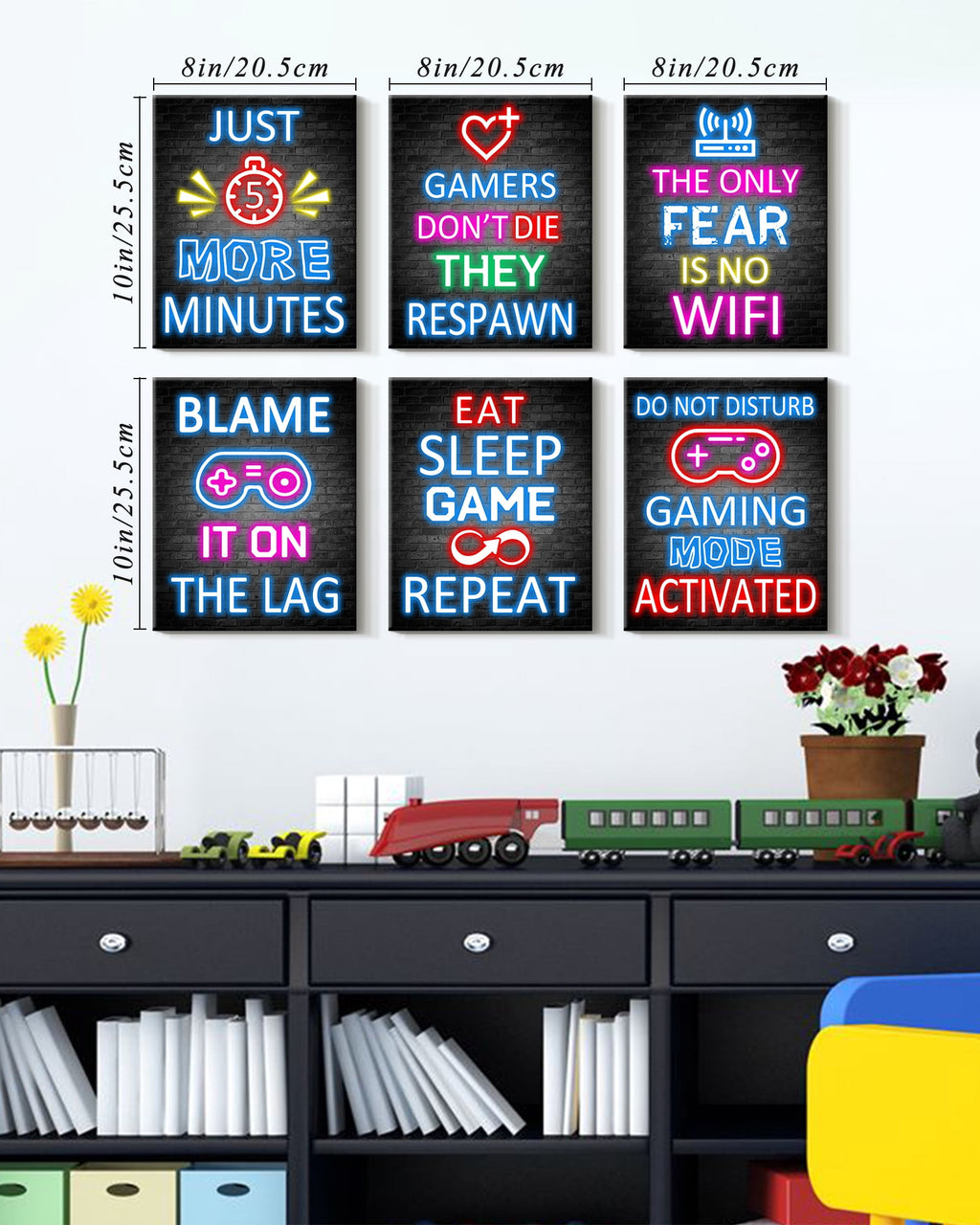 Drsoum Gamer Room Wall Art for Boys Gaming Neon Gaming Room Decor Gamer Decor Teenage Boy Room 8x10in6pcs Natural Framed