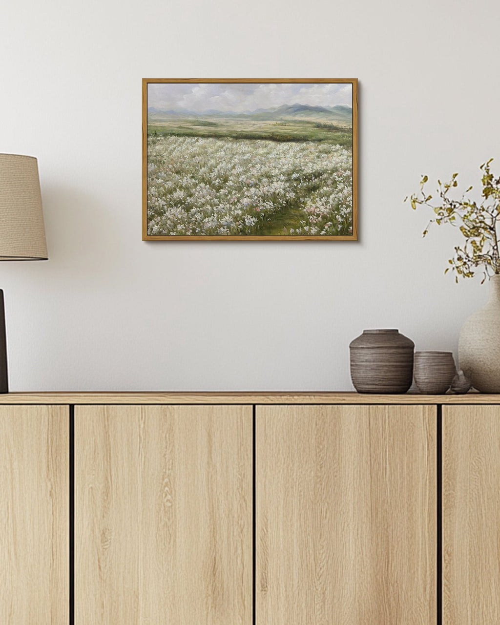 Drsoum Landscape Artwork Wall Art Prairie in Full Bloom Classic Prints Modern Farmhouse Kitchen Bathroom Office Decor 12x16in Natural Framed