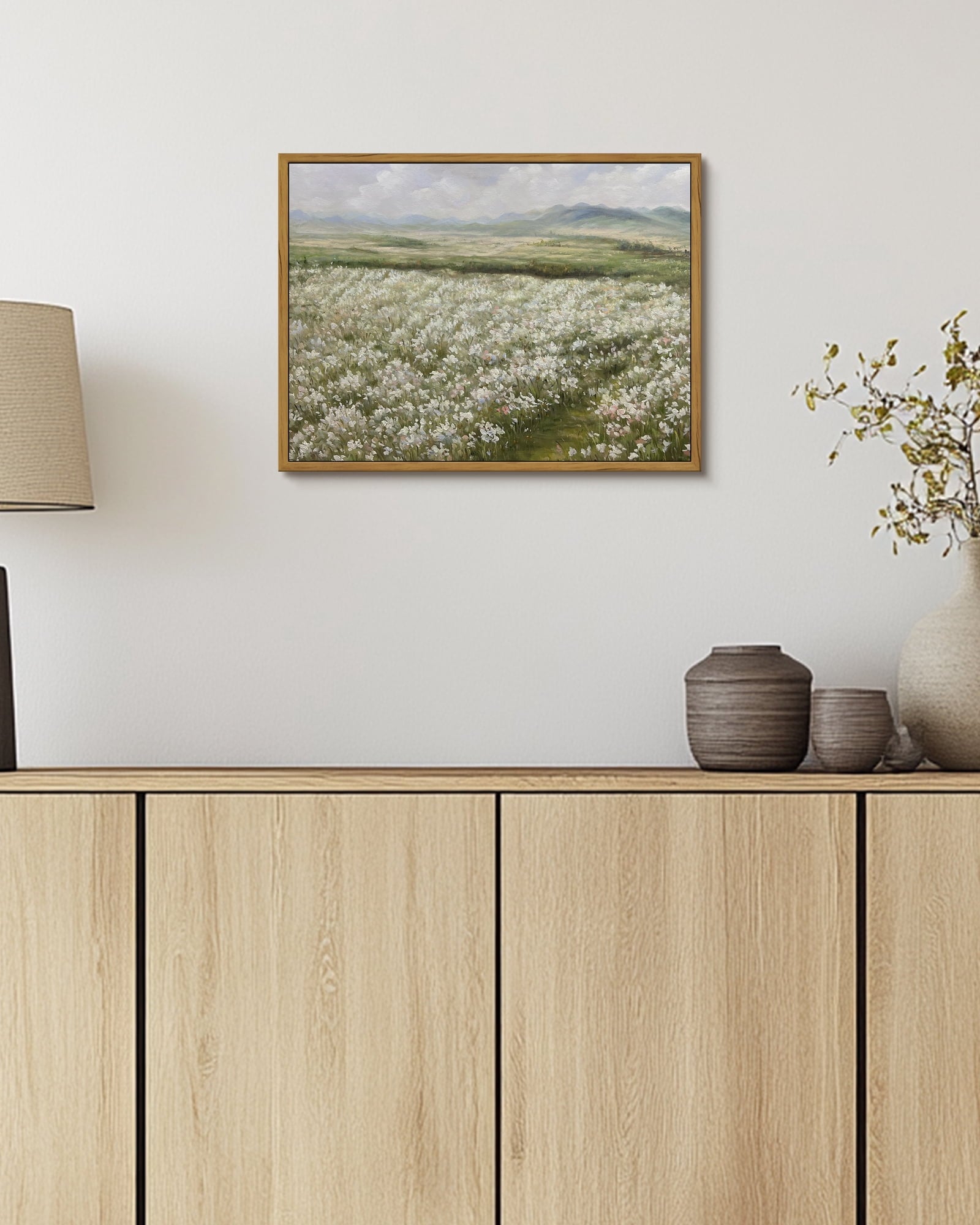 Drsoum Landscape Artwork Wall Art Prairie in Full Bloom Classic Prints Modern Farmhouse Kitchen Bathroom Office Decor 12x16in Natural Framed