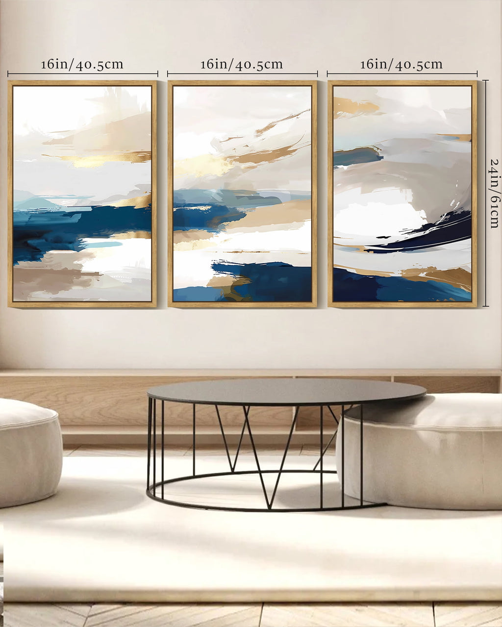 Drsoum Large Multicolor Abstract Wall Art 16x24in3pcs Natural Framed Modern Minimalist Painting Art Graffiti Artwork