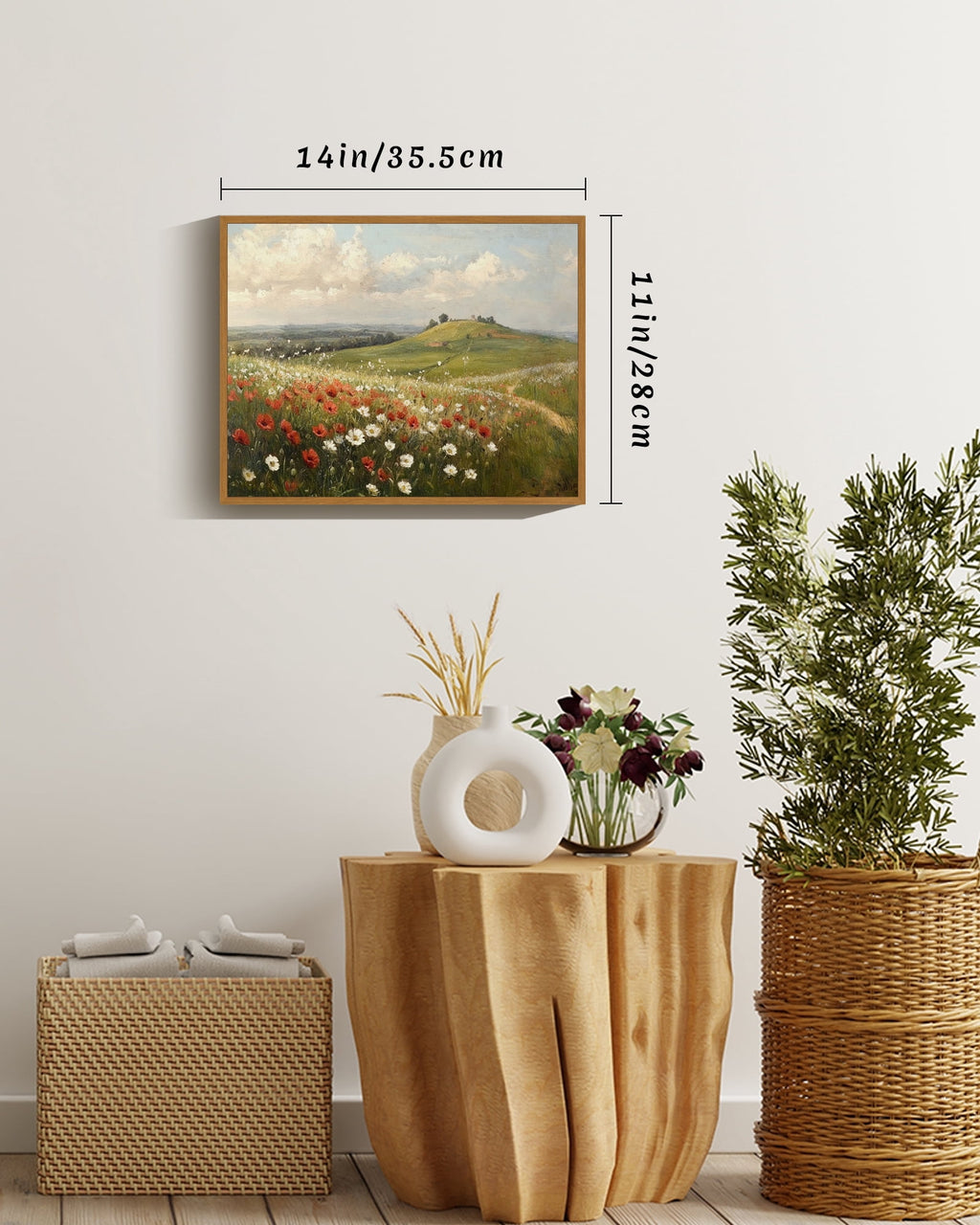 Drsoum Landscape Rural wildflowers Wall Art 11x14in Nature Framed Classic Retro rustic Wall Prints Farmhouse Kitchen Bathroom Office Decor