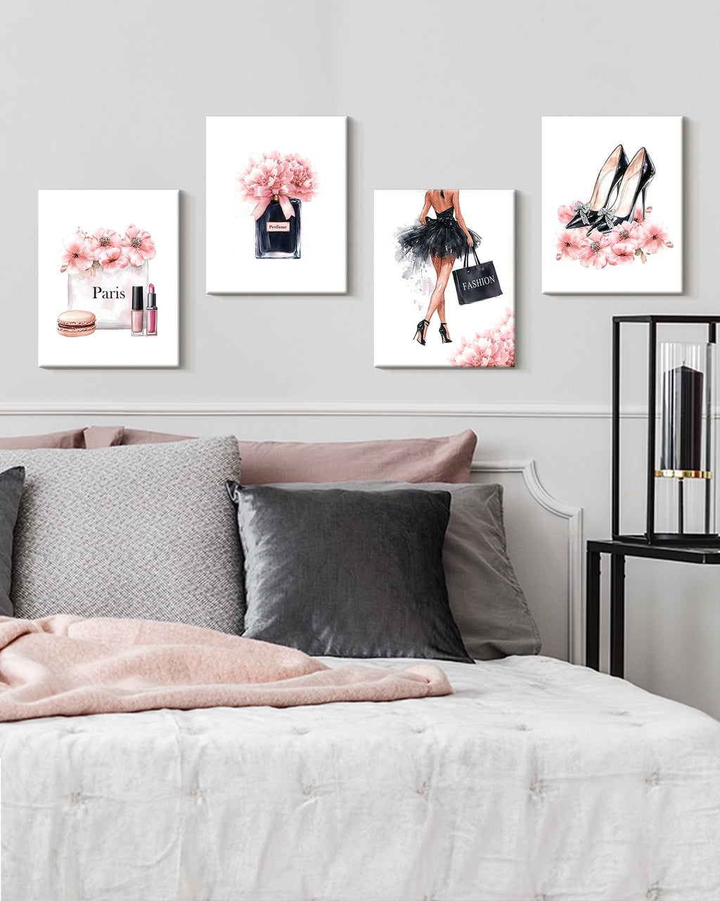 Drsoum Glam Pink Fashion Woman Wall Art Ladies Beauty Makeup Room Decor 8x10in4pcs Natural Framed