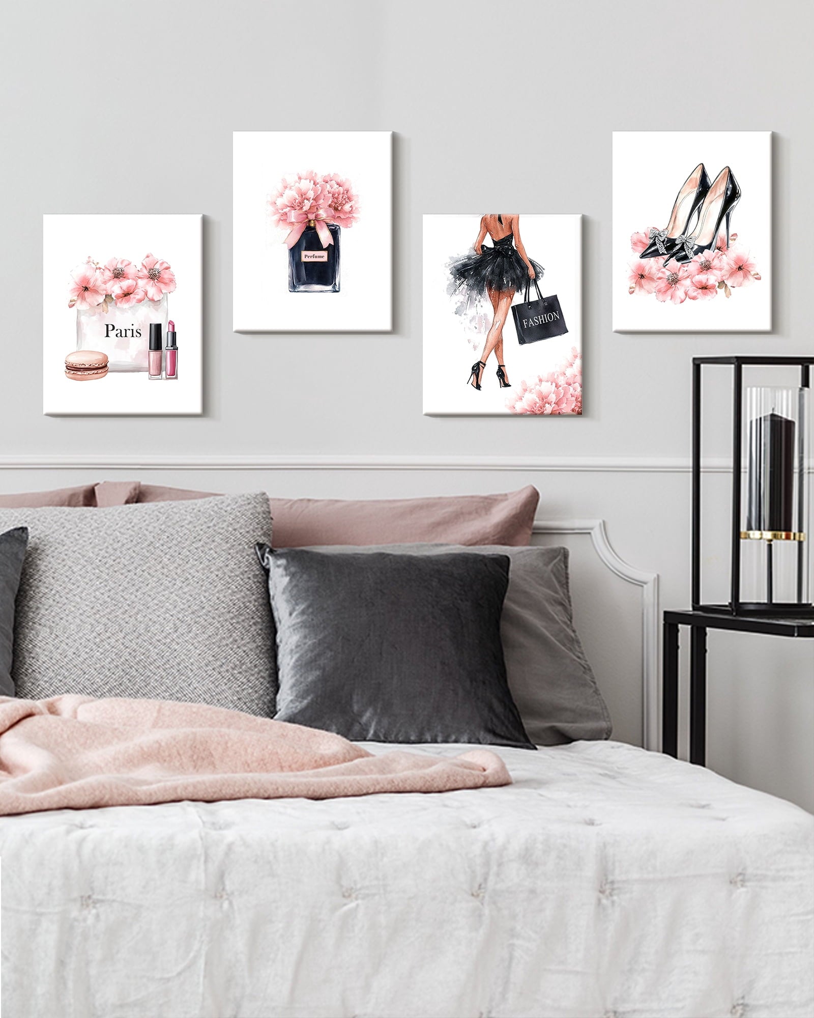 Drsoum Glam Pink Fashion Woman Wall Art Ladies Beauty Makeup Room Decor 8x10in4pcs Natural Framed