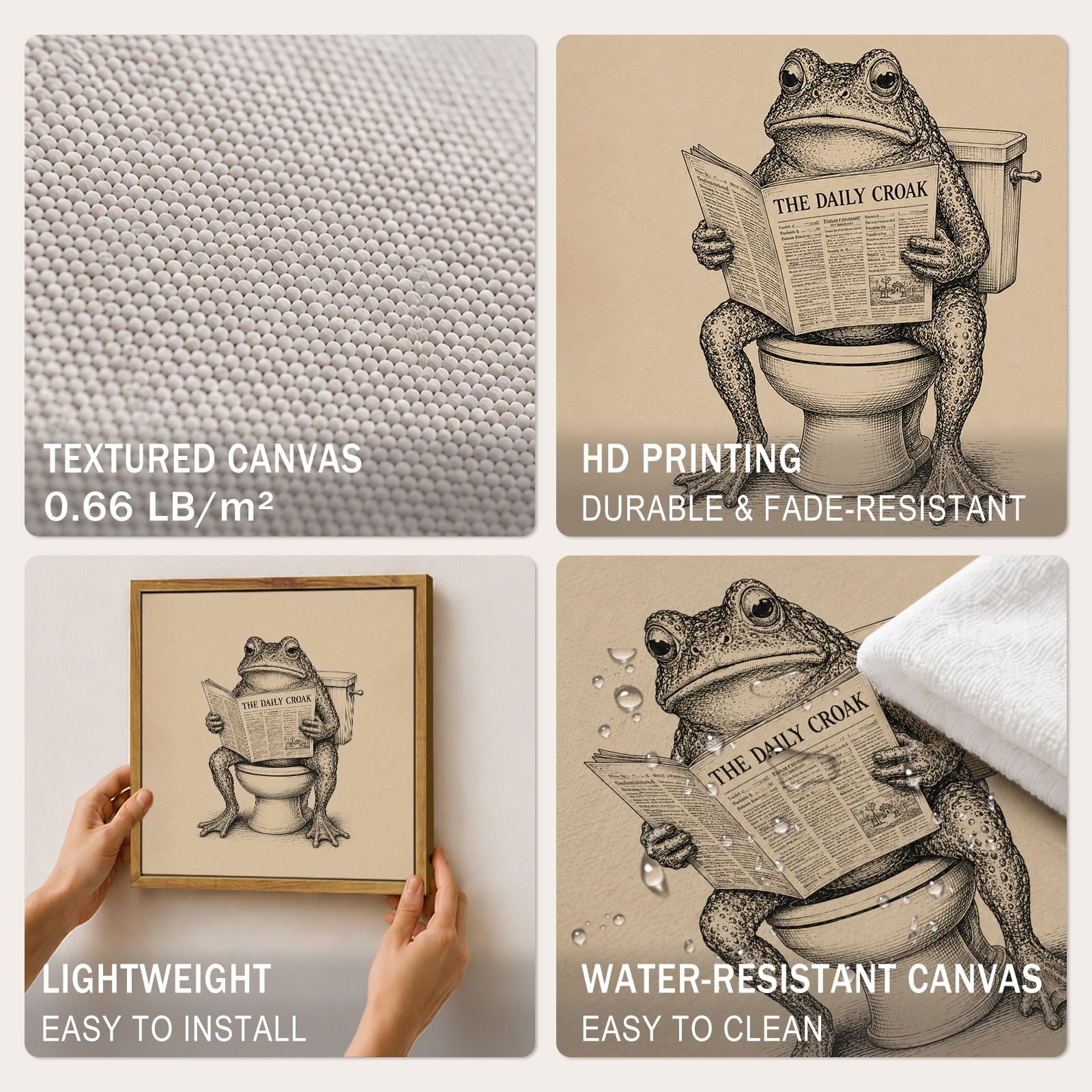 Drsoum Funny Frog Reading Newspaper on Toilet Bathroom Decor 8x10