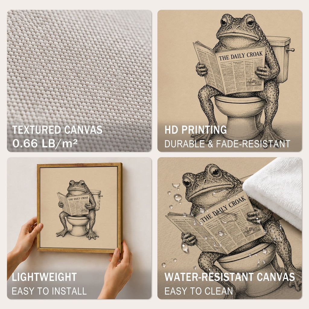 Drsoum Funny Frog Reading Newspaper on Toilet Bathroom Decor 12x16