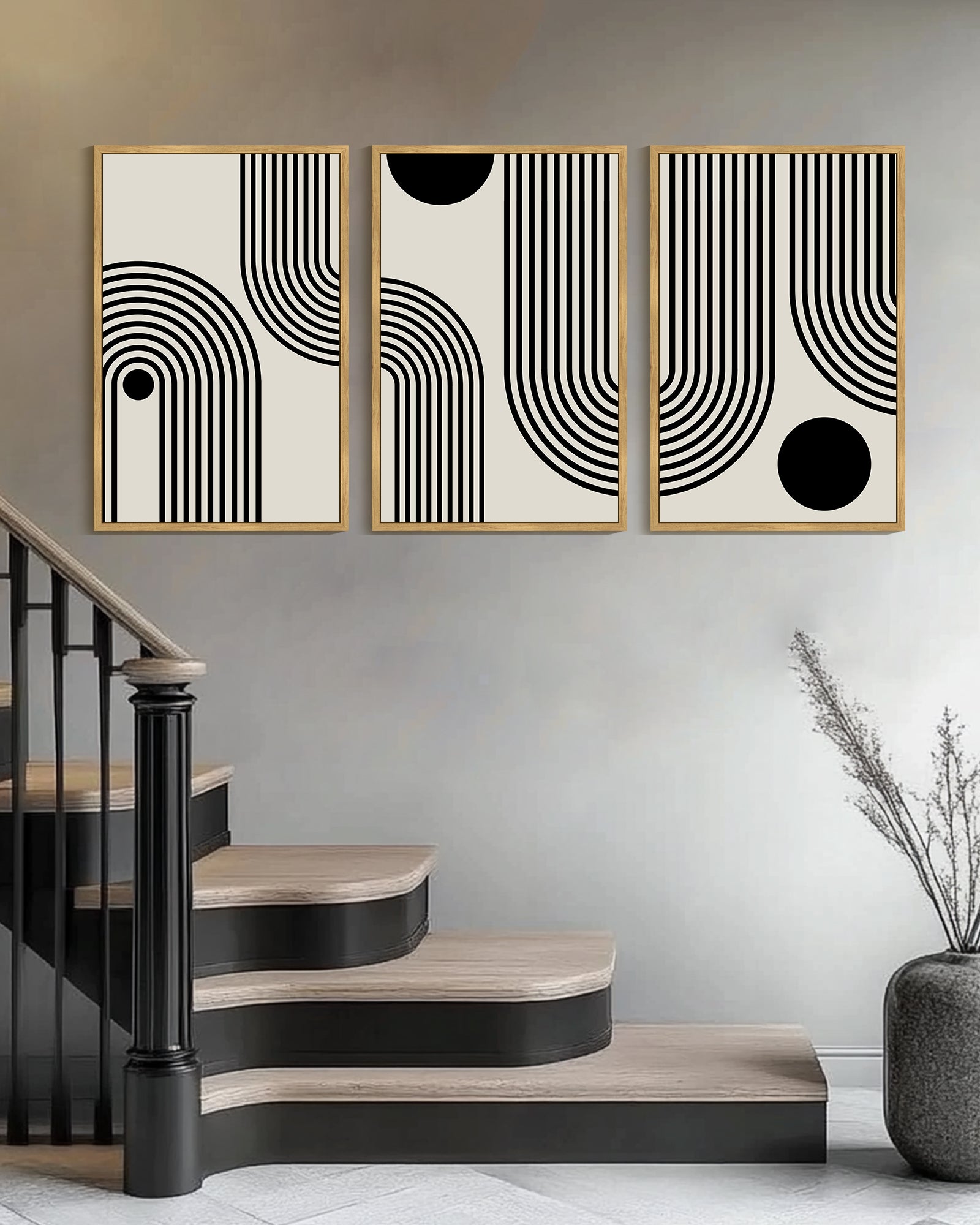 Drsoum Large 24x36in3pcs Natural Framed Black Minimalism Abstract Boho Wall Art Bohemian Decor Ready To Hang