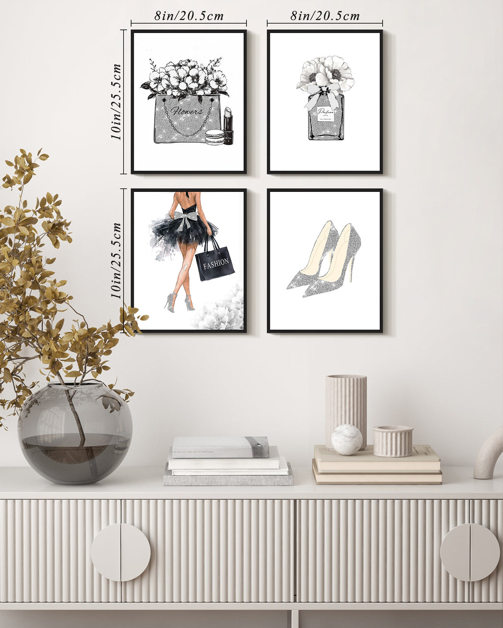 Drsoum Glam Black Fashion Ladies Wall Art Girly Beauty Makeup Room Decor 8x10in4pcs Black Framed