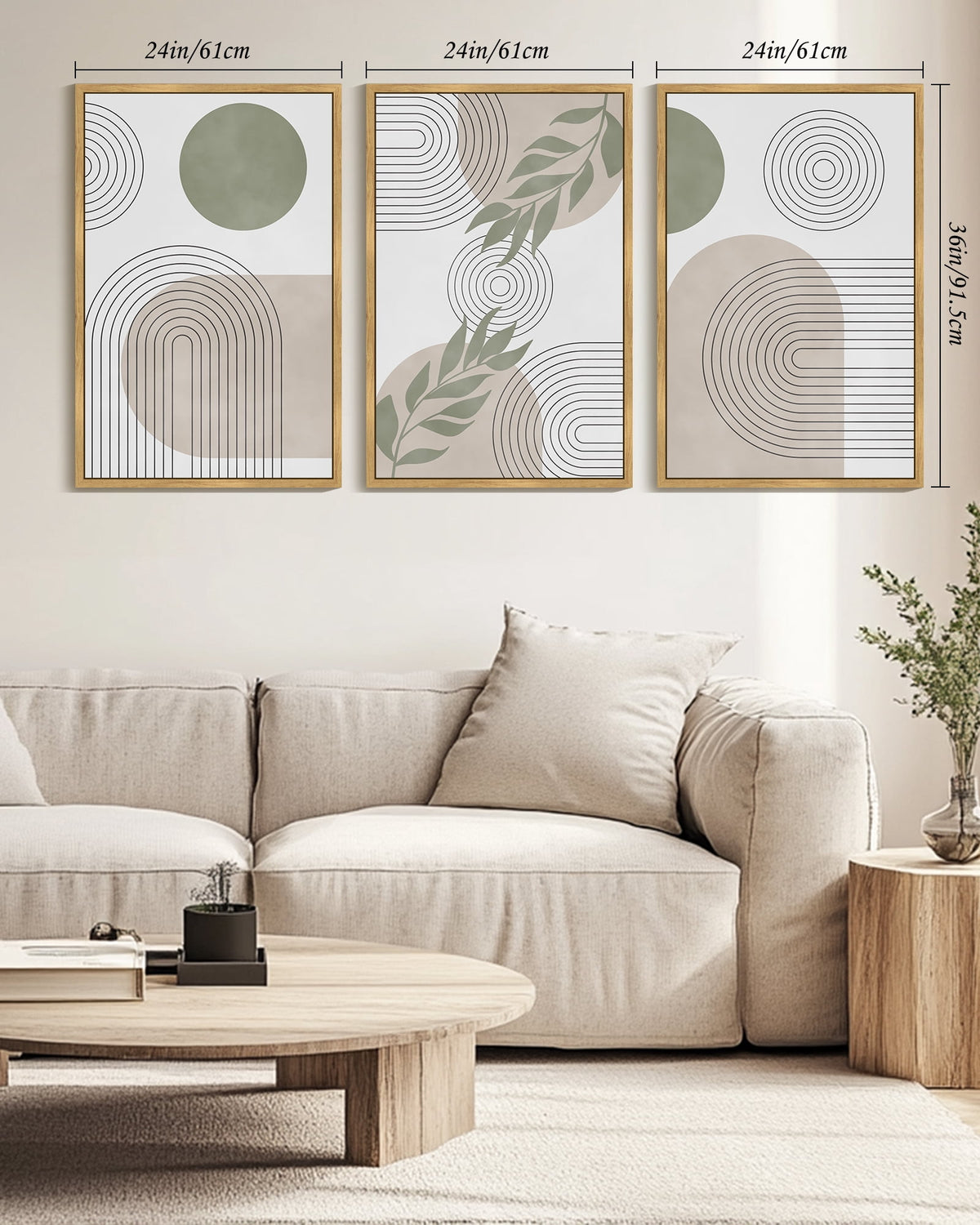 Drsoum Large 24x36in3pcs Natural Framed Boho Botanical Wall Art Modern Abstract Decor Bohemian Line Wall Painting for Living Room Bedroom