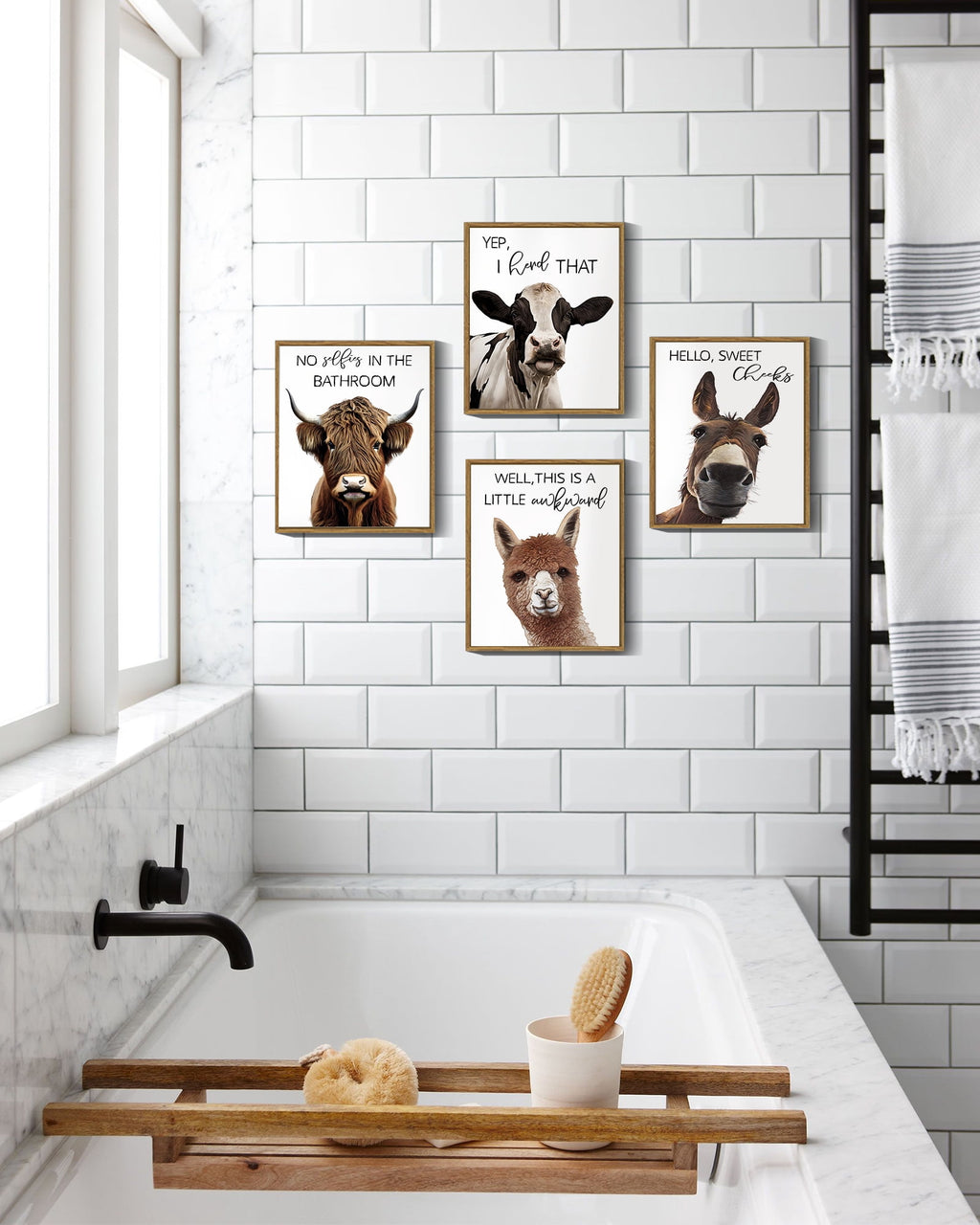 Funny Animal 8x10in Brown Framed Wall Art Prints Guest Toilet Room Decor Cute Bathroom Signs Rustic Canvas Painting Farmhouse Artwork