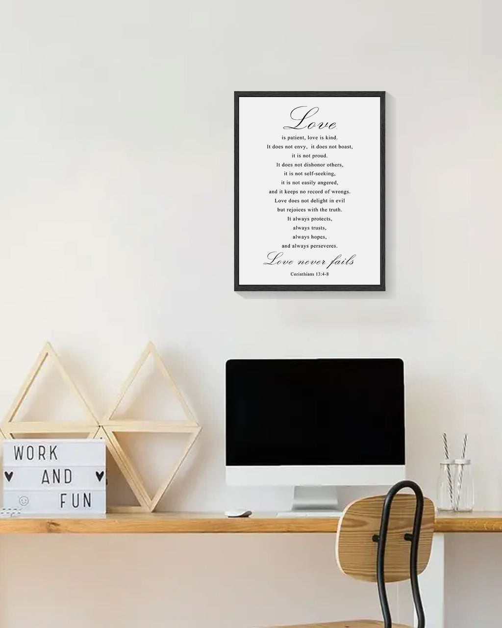 Christian Motivational 11x14in Black Framed Wall Art Love is Patient Love is Kind Corinthians 13:4-8 Canvas Print Positive Scripture Painting Home Wall Decor