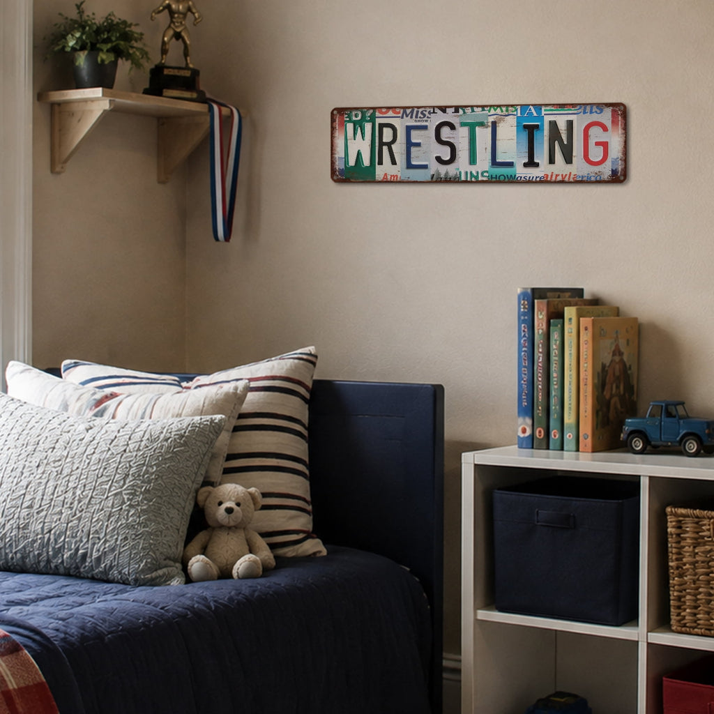 Drsoum Wrestling Metal Tin Sign 4x16 Inch Sports Room Decor