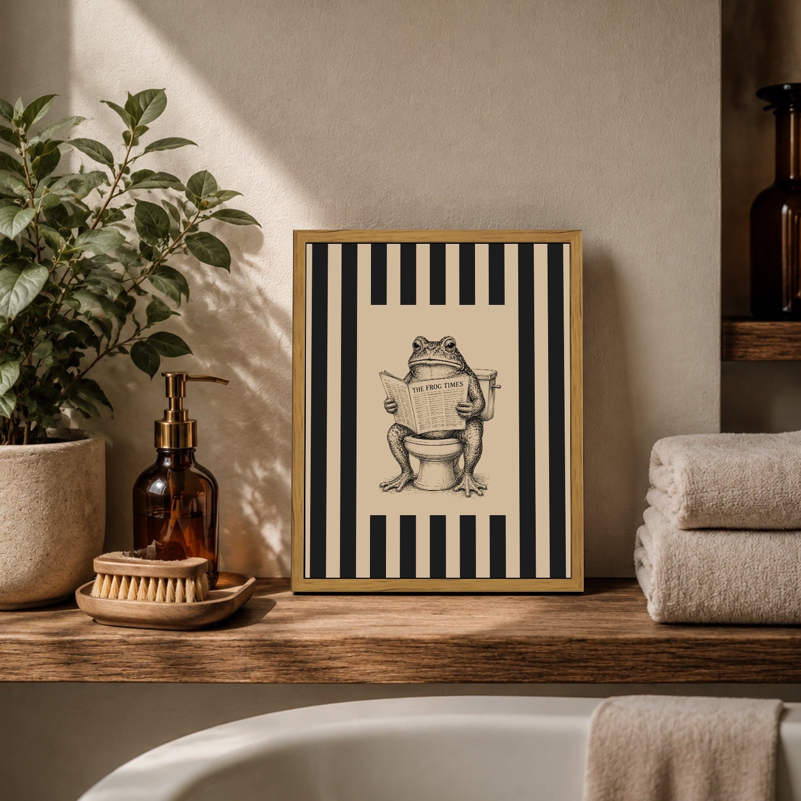 Drsoum Funny Frog Bathroom Wall Art Framed Canvas Print 8x10 Inch