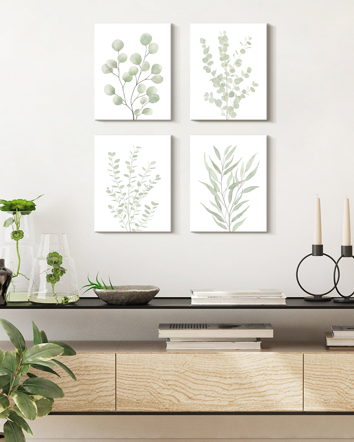 Drsoum Bohemia Wall Art Light Green Botanical Art Boho Leaf Decor for Bedroom Minimalist Prints for Office 8x10in4pcs Natural Framed