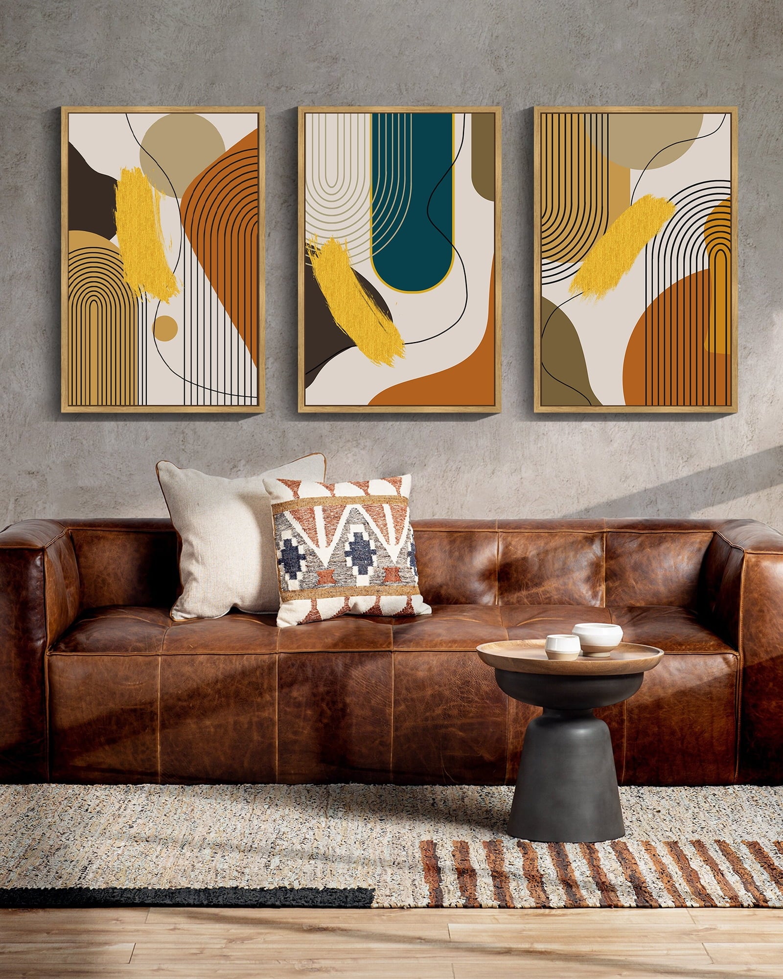 Drsoum Boho Abstract Wall Art 24x36in3pcs Large Natural Framed Modern Minimalist Luxury Gold Line Artwork Kitchen Dining Room Decor