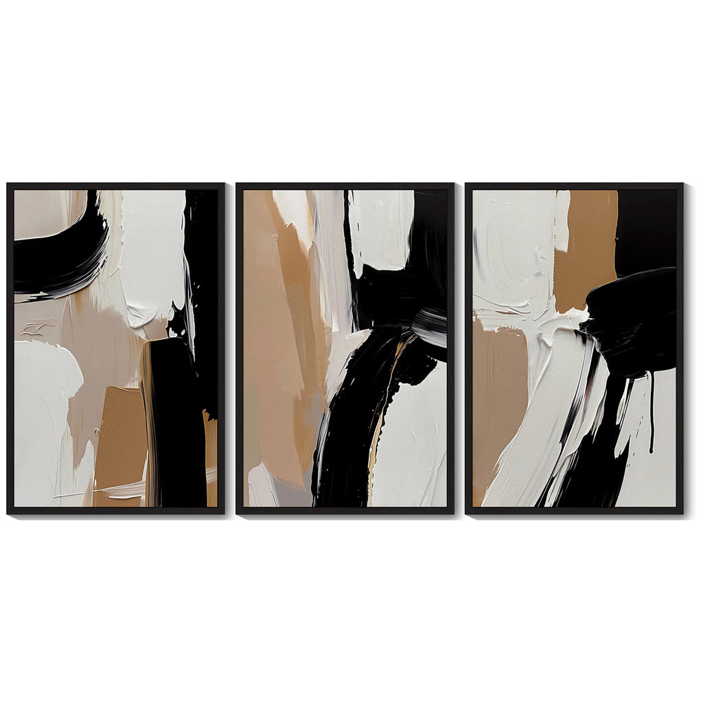 Drsoum Large Brown Abstract Wall Art 16x24in3pcs Black Framed Modern Color blocks Painting Art Graffiti Artwork