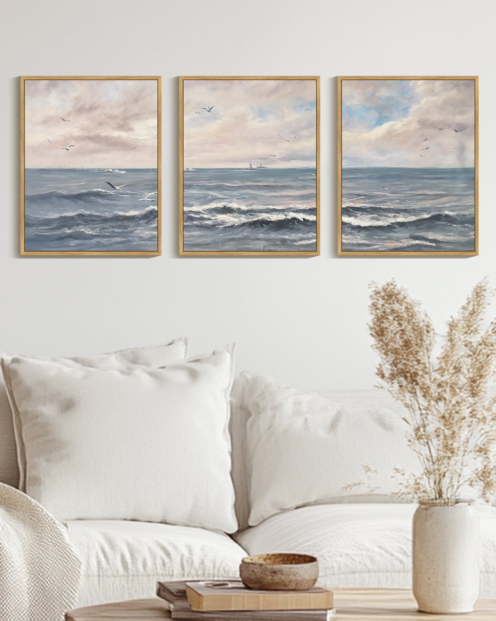 Drsoum Vintage Sea Landscape Wall Art Ocean Retro Classic Farmhouse Paints Rustic 11x14in3pcs Natural Framed