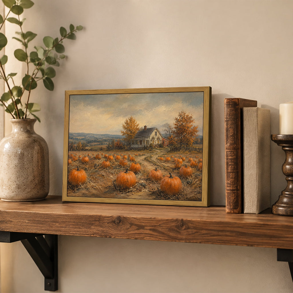 Drsoum Fall Pumpkin Patch Farmhouse Wall Art Framed Canvas Print 8x10 Inch