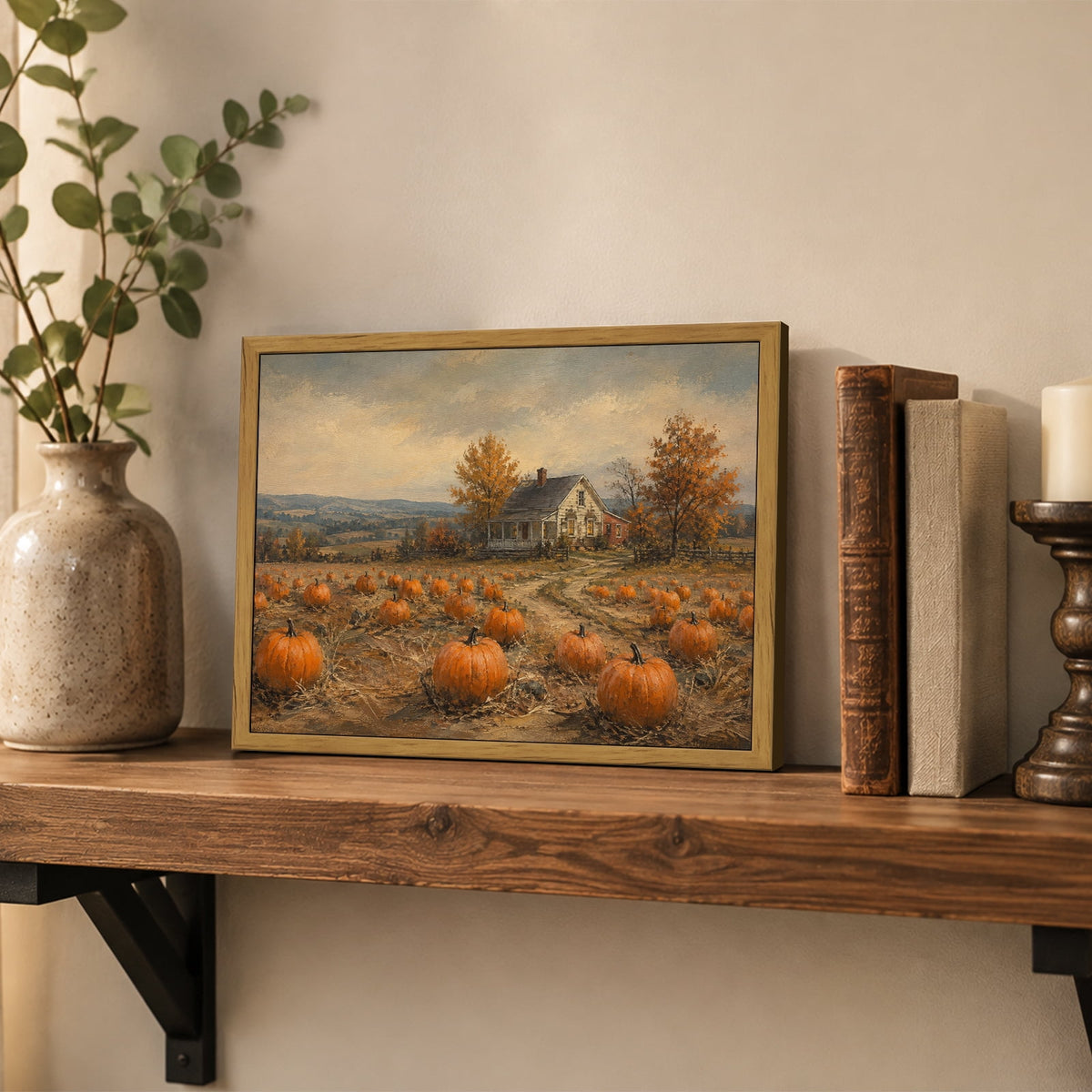 Drsoum Fall Pumpkin Patch Farmhouse Wall Art Framed Canvas Print 8x10 Inch