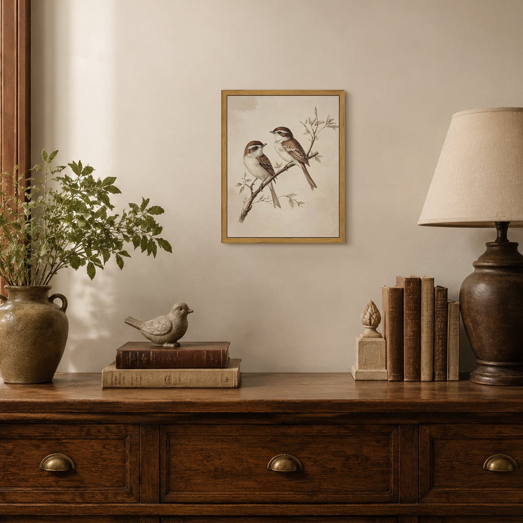 Drsoum Vintage Bird Canvas Art Framed Botanical Print 8x10 Inch