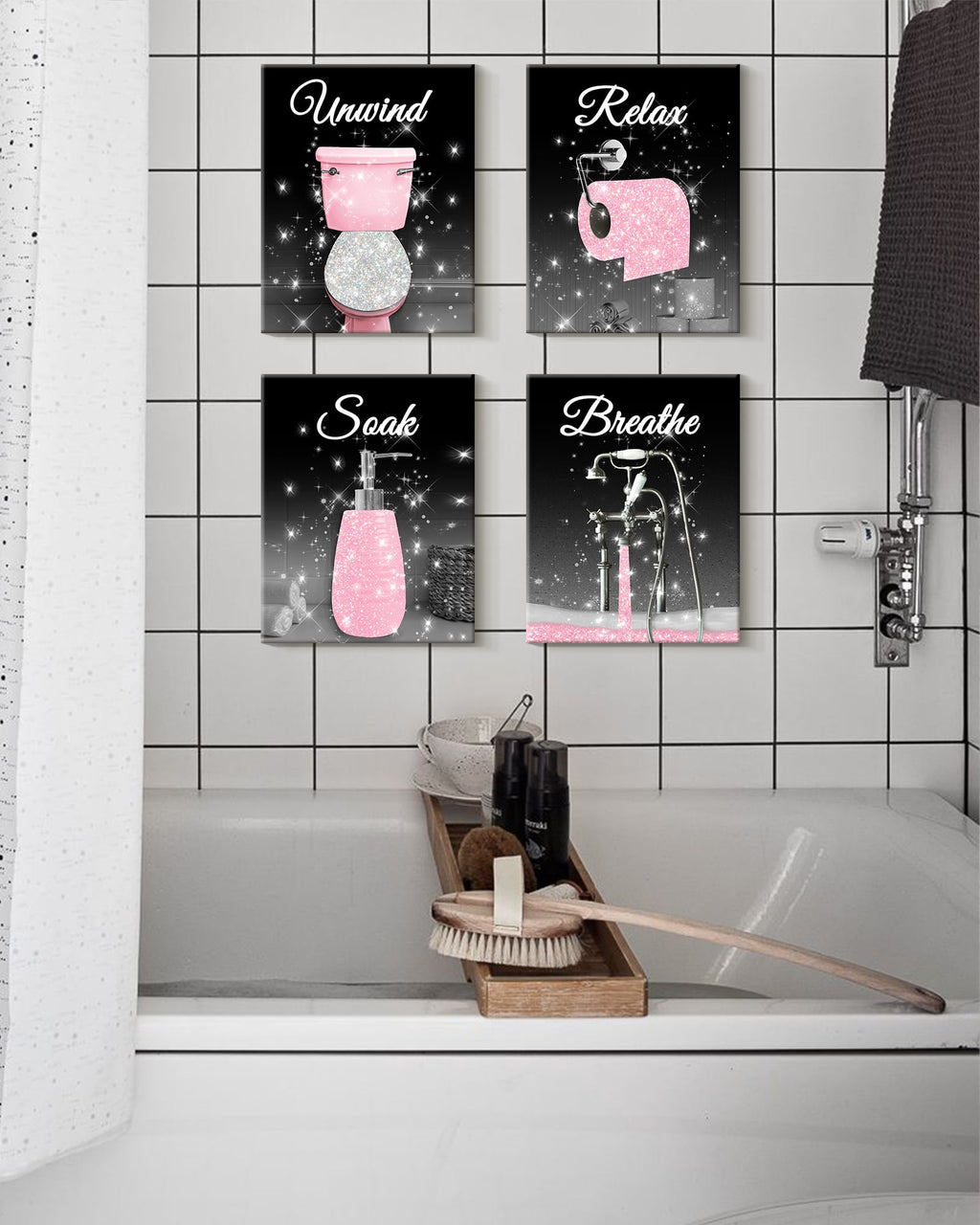 Drsoum Glam Pink Fashion Woman Wall Decor Girly Beauty Makeup Room Decor 8x10in4PCS Natural Framed