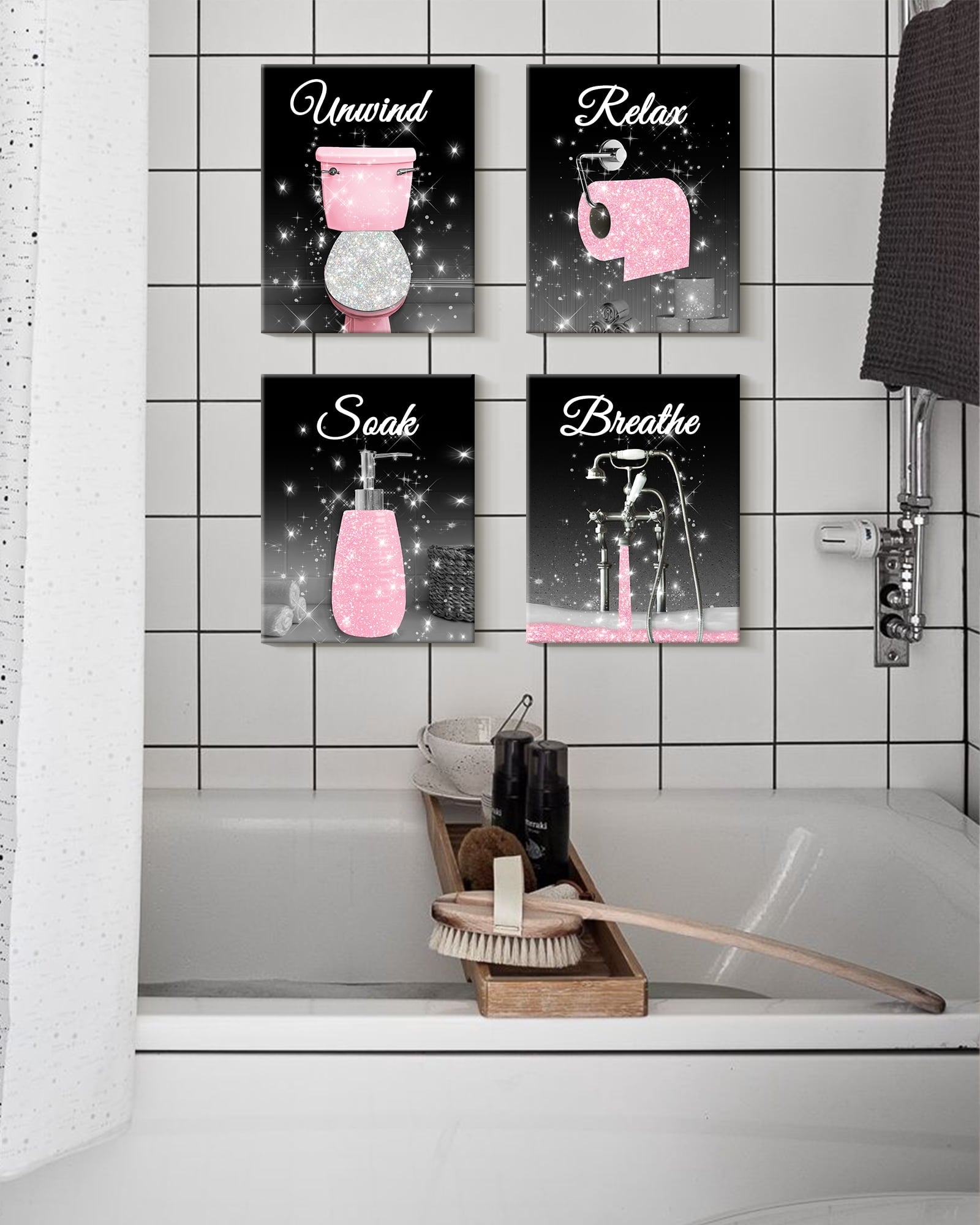 Drsoum Glam Pink Fashion Woman Wall Decor Girly Beauty Makeup Room Decor 8x10in4PCS Natural Framed