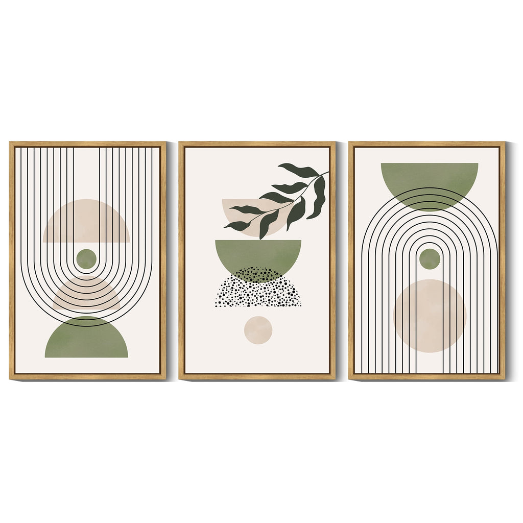 Drsoum Large 24x36in3pcs Natural Framed Leaf Boho Wall Art Green Botanical Printing Minimalist for Bathroom Prints
