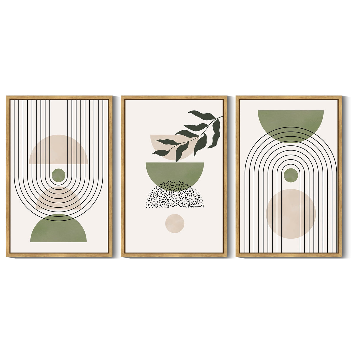Drsoum Large 24x36in3pcs Natural Framed Leaf Boho Wall Art Green Botanical Printing Minimalist for Bathroom Prints
